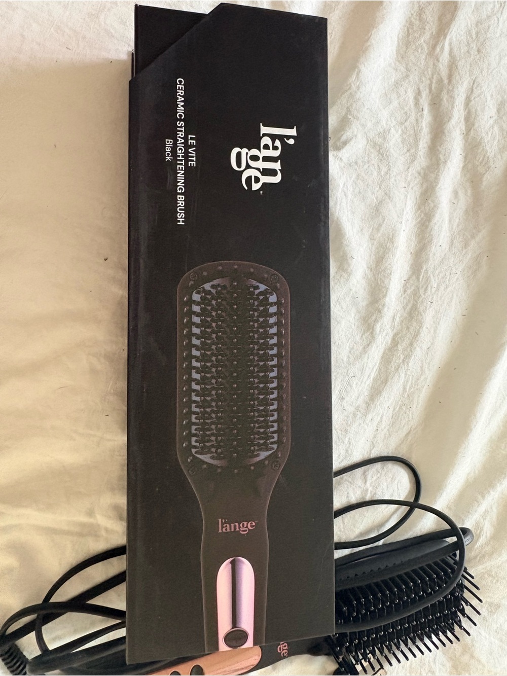 Lange Ceramic Hair Straightening Brush in Pink and Black